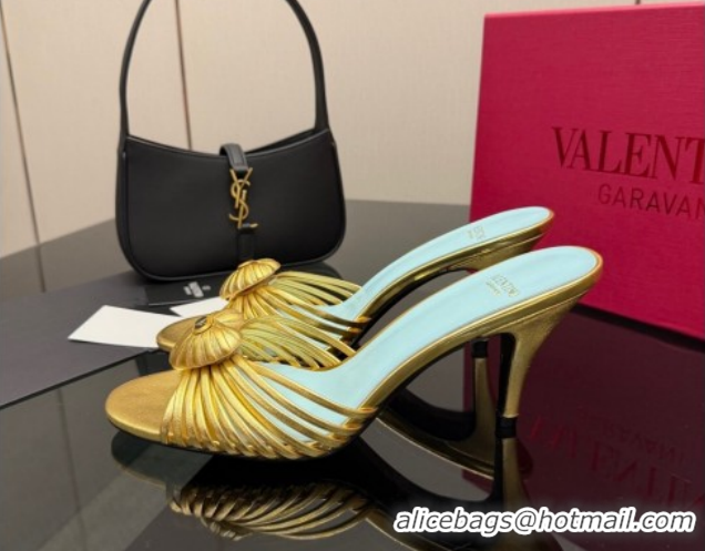 Good Quality Valentino Heart Calfskin Leather Heel Slides Sandal Gold Yellow VLTN121501 1216003