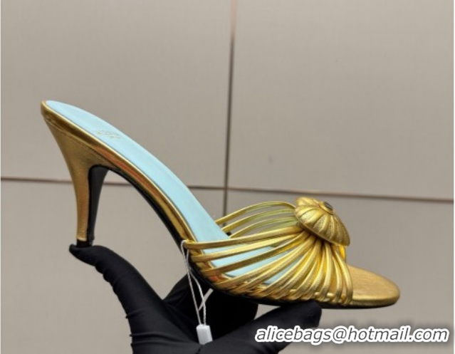 Good Quality Valentino Heart Calfskin Leather Heel Slides Sandal Gold Yellow VLTN121501 1216003