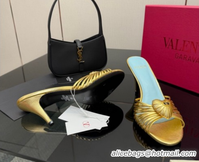 Good Quality Valentino Heart Calfskin Leather Heel Slides Sandal Gold Yellow VLTN121501 1216003