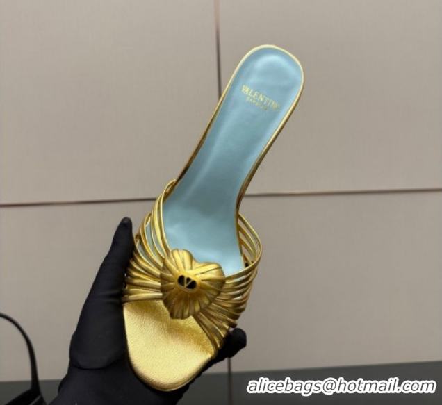Good Quality Valentino Heart Calfskin Leather Heel Slides Sandal Gold Yellow VLTN121501 1216003