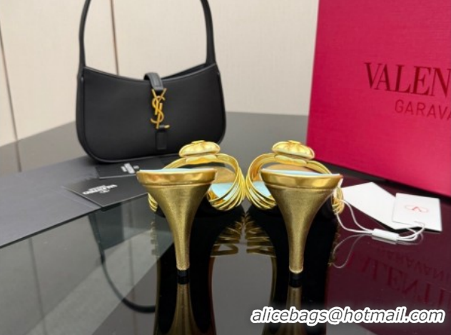 Good Quality Valentino Heart Calfskin Leather Heel Slides Sandal Gold Yellow VLTN121501 1216003