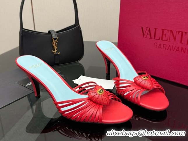 Purchase Valentino Heart Calfskin Leather Heel Slides Sandal Red VLTN121501 1216004