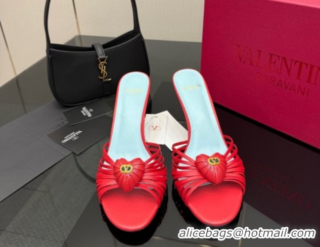 Purchase Valentino Heart Calfskin Leather Heel Slides Sandal Red VLTN121501 1216004