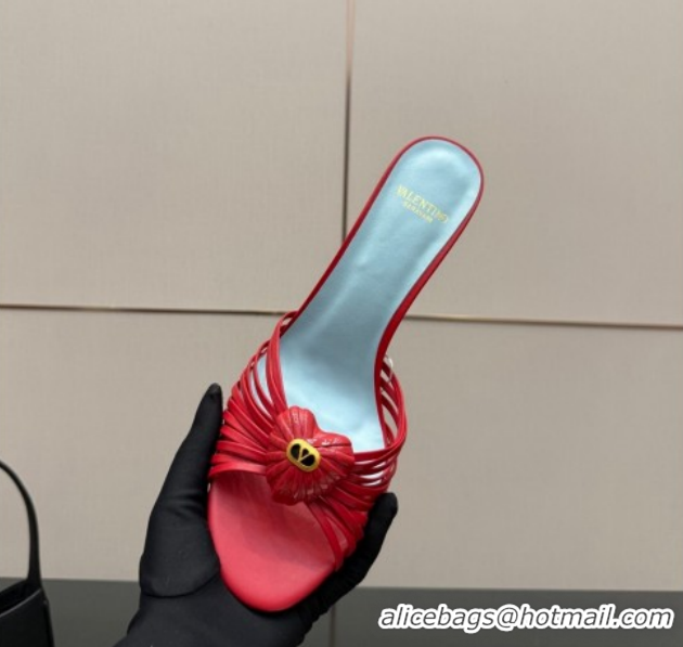 Purchase Valentino Heart Calfskin Leather Heel Slides Sandal Red VLTN121501 1216004
