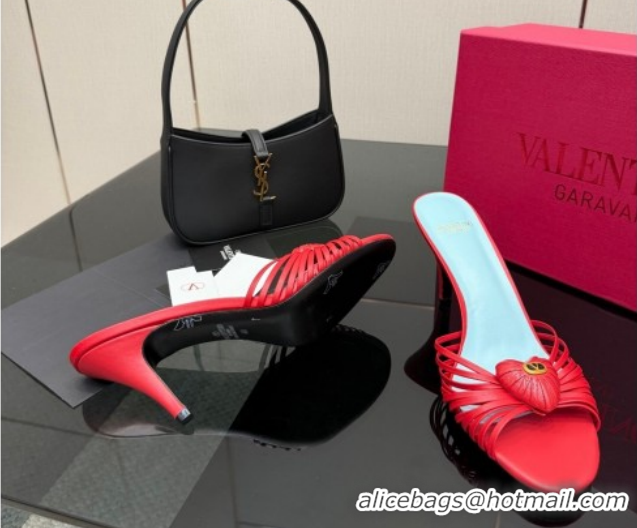 Purchase Valentino Heart Calfskin Leather Heel Slides Sandal Red VLTN121501 1216004