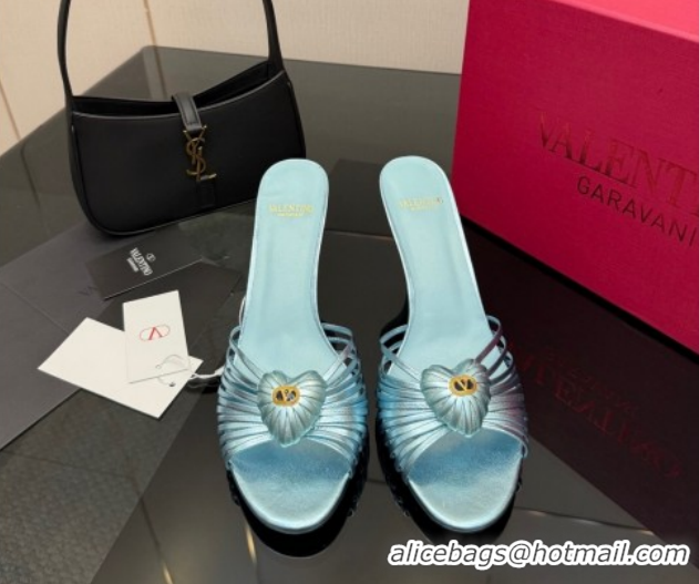 Grade Quality Valentino Heart Calfskin Leather Heel Slides Sandal Blue VLTN121501 1216005