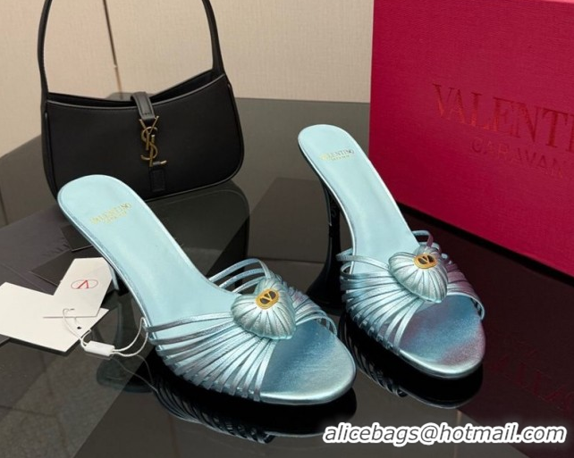 Grade Quality Valentino Heart Calfskin Leather Heel Slides Sandal Blue VLTN121501 1216005