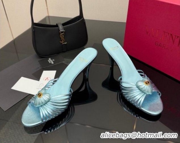 Grade Quality Valentino Heart Calfskin Leather Heel Slides Sandal Blue VLTN121501 1216005