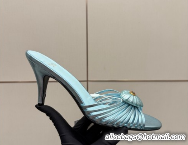 Grade Quality Valentino Heart Calfskin Leather Heel Slides Sandal Blue VLTN121501 1216005