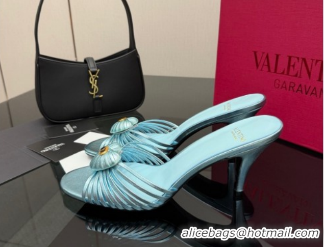 Grade Quality Valentino Heart Calfskin Leather Heel Slides Sandal Blue VLTN121501 1216005