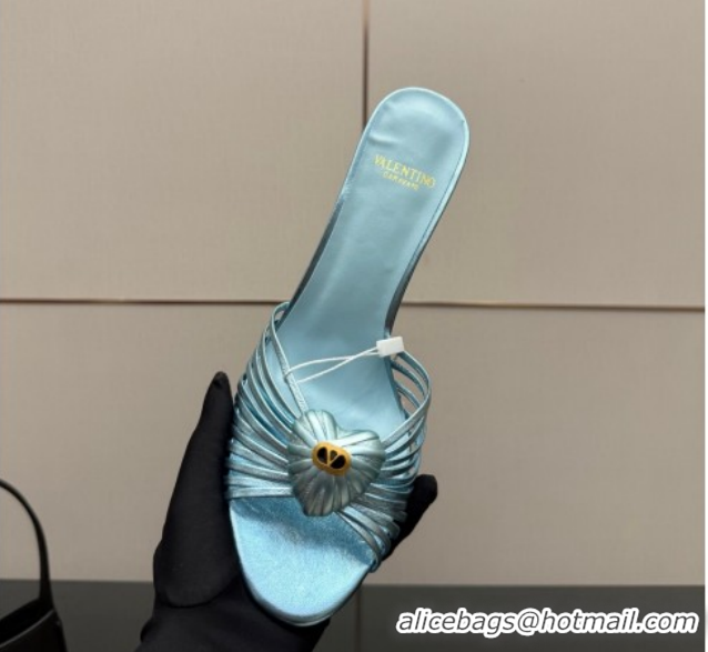 Grade Quality Valentino Heart Calfskin Leather Heel Slides Sandal Blue VLTN121501 1216005