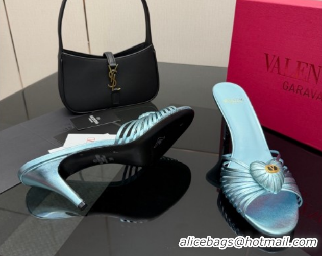 Grade Quality Valentino Heart Calfskin Leather Heel Slides Sandal Blue VLTN121501 1216005