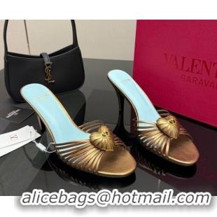 Unique Style Valentino Heart Calfskin Leather Heel Slides Sandal Bronze Gold VLTN121501 1216006