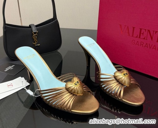 Unique Style Valentino Heart Calfskin Leather Heel Slides Sandal Bronze Gold VLTN121501 1216006