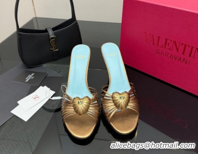 Unique Style Valentino Heart Calfskin Leather Heel Slides Sandal Bronze Gold VLTN121501 1216006