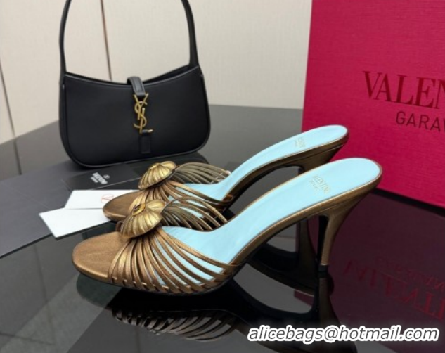 Unique Style Valentino Heart Calfskin Leather Heel Slides Sandal Bronze Gold VLTN121501 1216006