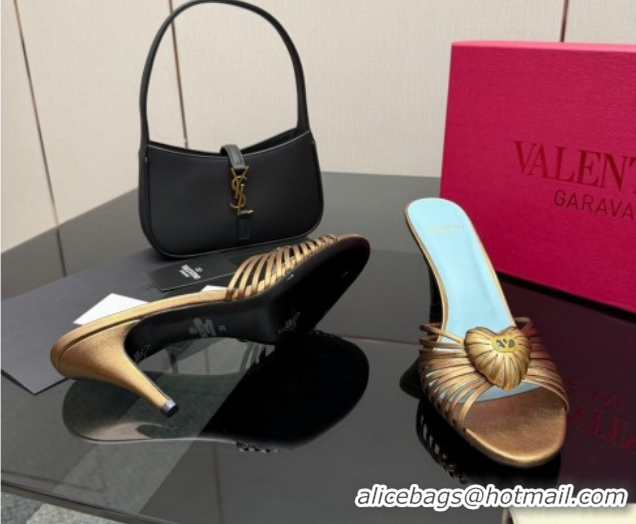 Unique Style Valentino Heart Calfskin Leather Heel Slides Sandal Bronze Gold VLTN121501 1216006