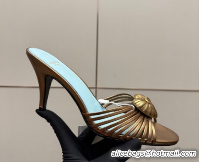 Unique Style Valentino Heart Calfskin Leather Heel Slides Sandal Bronze Gold VLTN121501 1216006