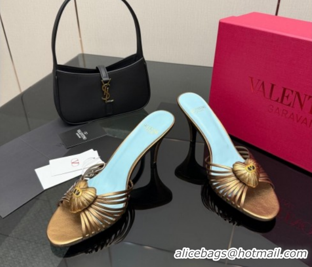Unique Style Valentino Heart Calfskin Leather Heel Slides Sandal Bronze Gold VLTN121501 1216006