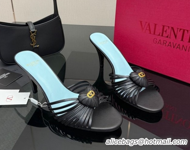 Best Grade Valentino Heart Calfskin Leather Heel Slides Sandal Black VLTN121501 1216007
