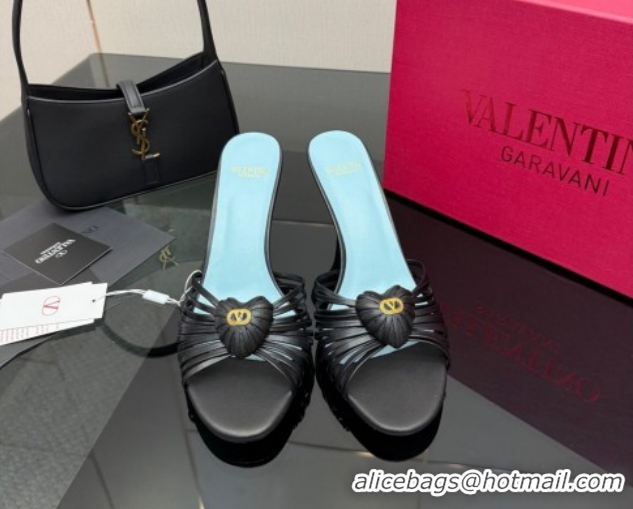 Best Grade Valentino Heart Calfskin Leather Heel Slides Sandal Black VLTN121501 1216007