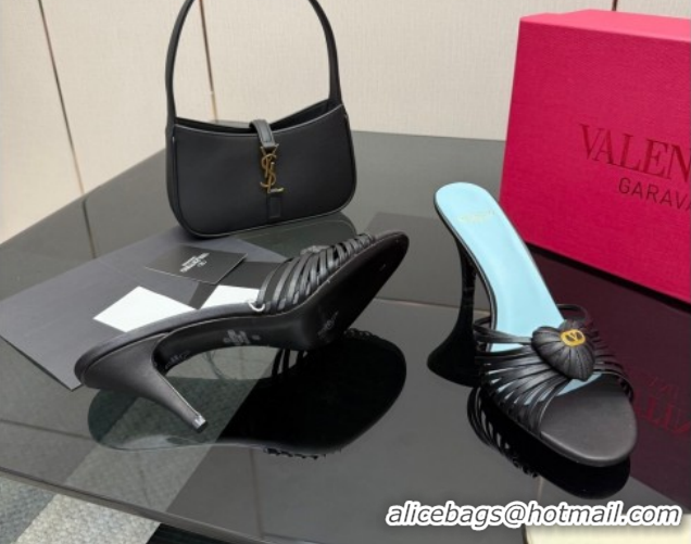 Best Grade Valentino Heart Calfskin Leather Heel Slides Sandal Black VLTN121501 1216007