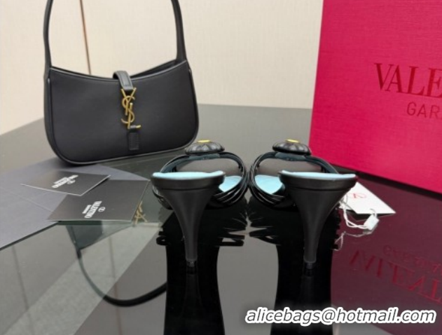 Best Grade Valentino Heart Calfskin Leather Heel Slides Sandal Black VLTN121501 1216007