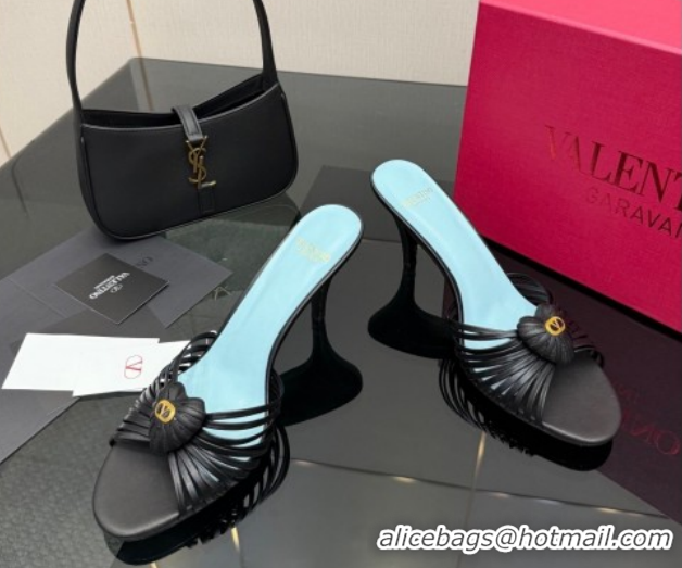 Best Grade Valentino Heart Calfskin Leather Heel Slides Sandal Black VLTN121501 1216007