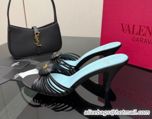 Best Grade Valentino Heart Calfskin Leather Heel Slides Sandal Black VLTN121501 1216007