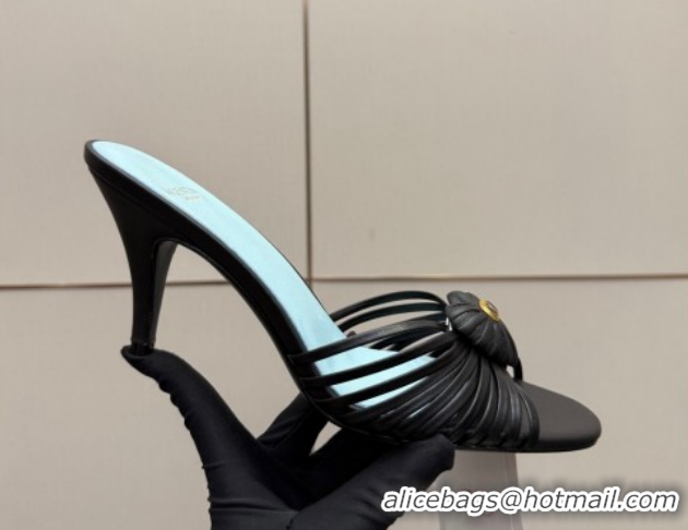 Best Grade Valentino Heart Calfskin Leather Heel Slides Sandal Black VLTN121501 1216007