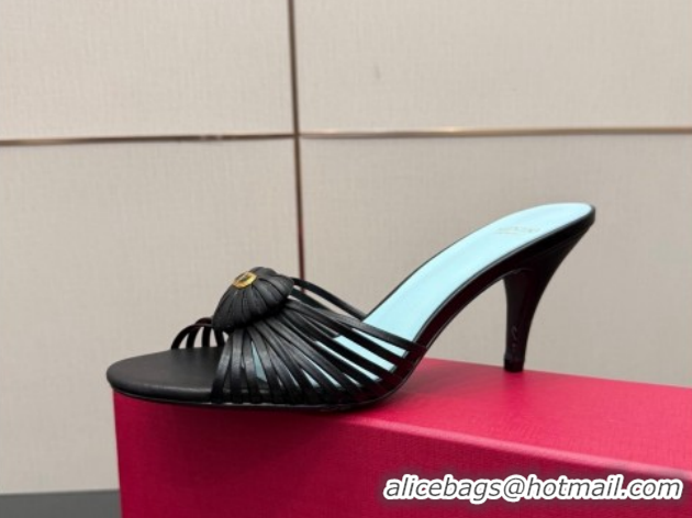 Best Grade Valentino Heart Calfskin Leather Heel Slides Sandal Black VLTN121501 1216007