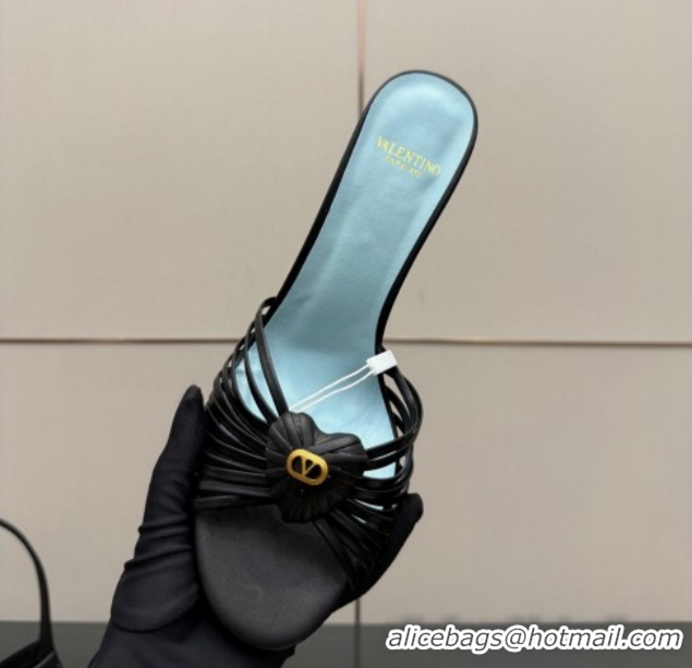 Best Grade Valentino Heart Calfskin Leather Heel Slides Sandal Black VLTN121501 1216007