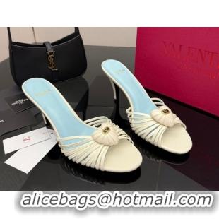 Best Product Valentino Heart Calfskin Leather Heel Slides Sandal White VLTN121501 1216008