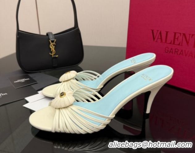Best Product Valentino Heart Calfskin Leather Heel Slides Sandal White VLTN121501 1216008