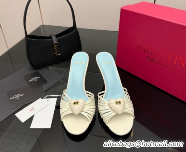 Best Product Valentino Heart Calfskin Leather Heel Slides Sandal White VLTN121501 1216008