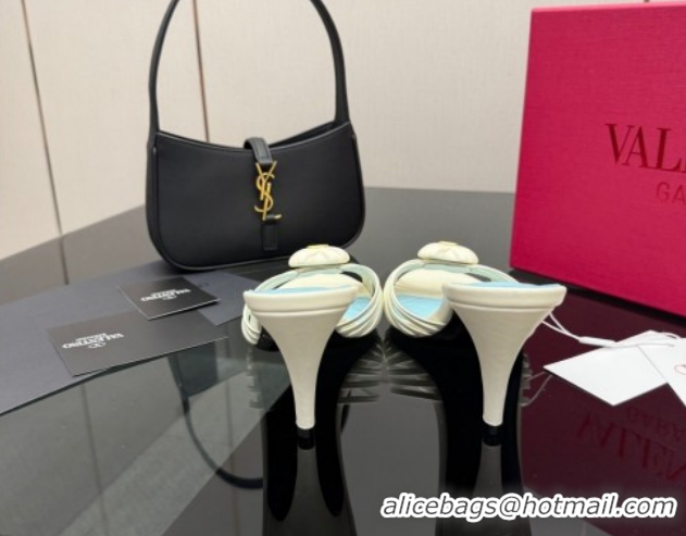 Best Product Valentino Heart Calfskin Leather Heel Slides Sandal White VLTN121501 1216008