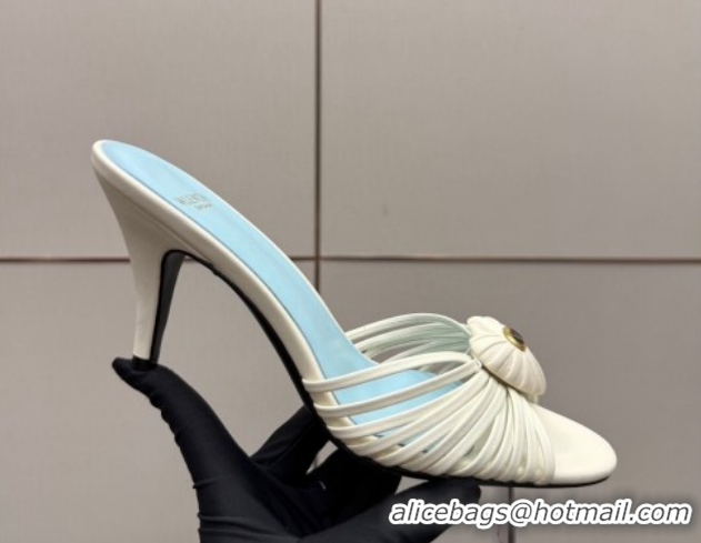 Best Product Valentino Heart Calfskin Leather Heel Slides Sandal White VLTN121501 1216008