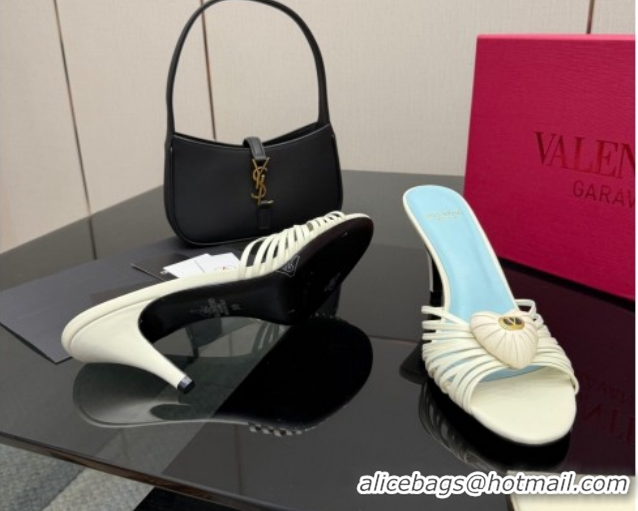 Best Product Valentino Heart Calfskin Leather Heel Slides Sandal White VLTN121501 1216008