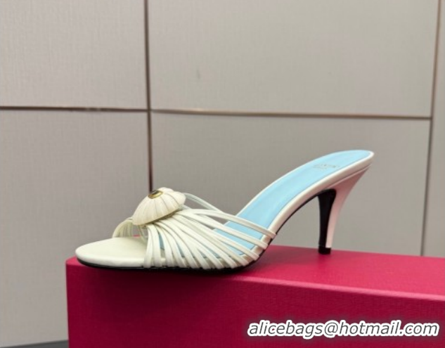 Best Product Valentino Heart Calfskin Leather Heel Slides Sandal White VLTN121501 1216008