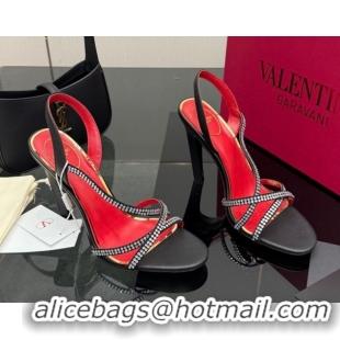 Shop Duplicate Valentino Calfskin Leather Heel Sandals 10.5cm with Strass Black VLTN121601 1216009