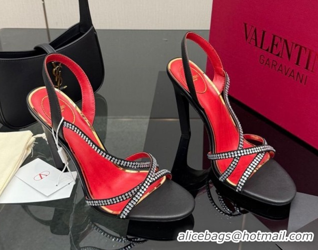 Shop Duplicate Valentino Calfskin Leather Heel Sandals 10.5cm with Strass Black VLTN121601 1216009