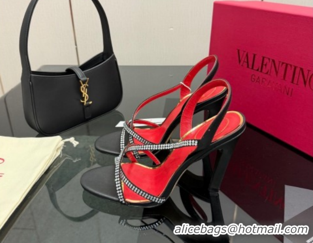 Shop Duplicate Valentino Calfskin Leather Heel Sandals 10.5cm with Strass Black VLTN121601 1216009