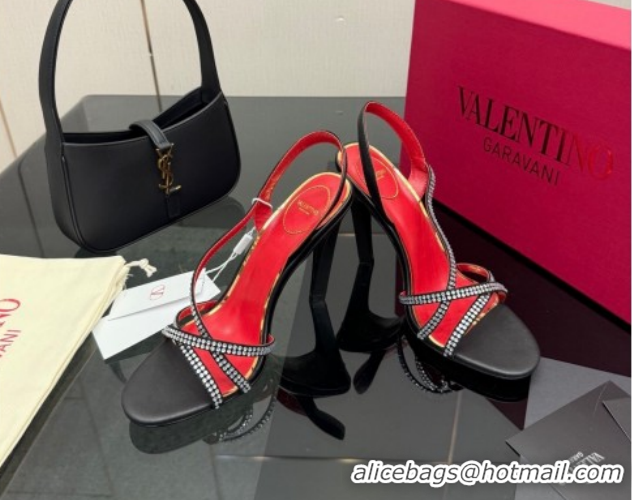 Shop Duplicate Valentino Calfskin Leather Heel Sandals 10.5cm with Strass Black VLTN121601 1216009