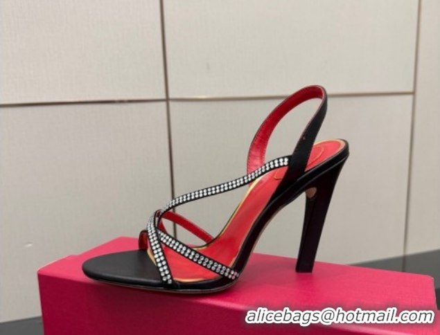 Shop Duplicate Valentino Calfskin Leather Heel Sandals 10.5cm with Strass Black VLTN121601 1216009