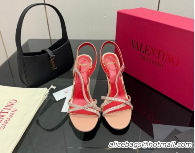 Good Looking Valentino Calfskin Leather Heel Sandals 10.5cm with Strass Nude VLTN121601 1216010