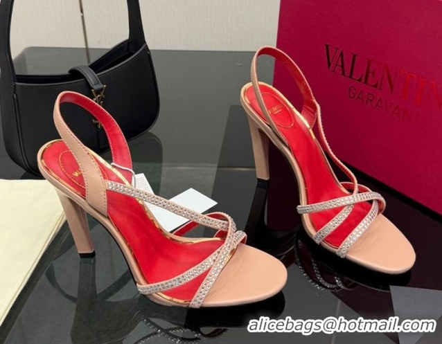 Good Looking Valentino Calfskin Leather Heel Sandals 10.5cm with Strass Nude VLTN121601 1216010
