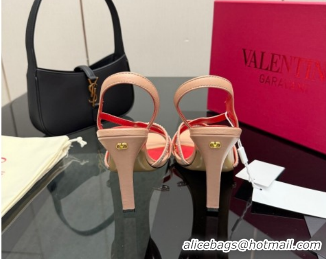 Good Looking Valentino Calfskin Leather Heel Sandals 10.5cm with Strass Nude VLTN121601 1216010