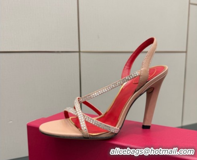 Good Looking Valentino Calfskin Leather Heel Sandals 10.5cm with Strass Nude VLTN121601 1216010