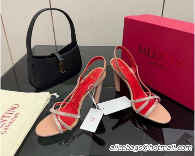 Good Looking Valentino Calfskin Leather Heel Sandals 10.5cm with Strass Nude VLTN121601 1216010