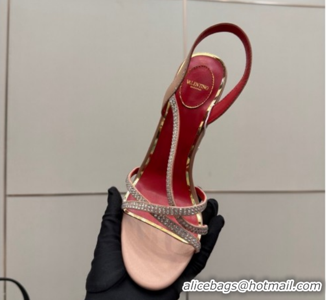 Good Looking Valentino Calfskin Leather Heel Sandals 10.5cm with Strass Nude VLTN121601 1216010